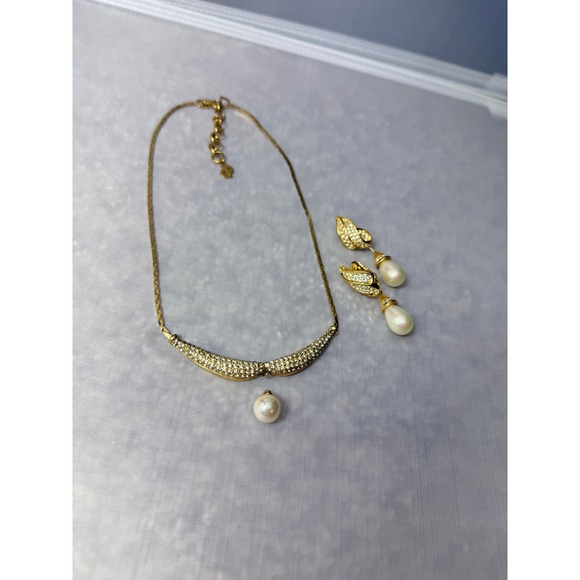 Dior 1980s jewelry necklace earrings Rhinestone Pearl Drop Demi-Parure Set AS IS